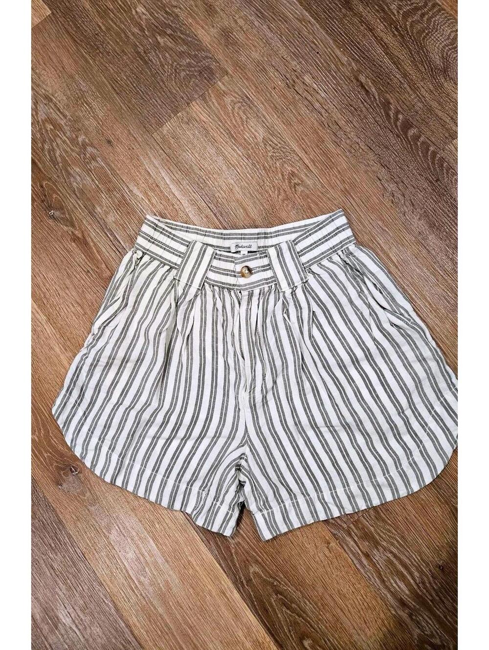 Madewell Women's Striped Linen-Blend High Waisted Casual Shorts XS